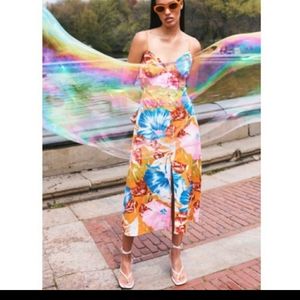 NWT Zara Tropical Print Midi Dress Small